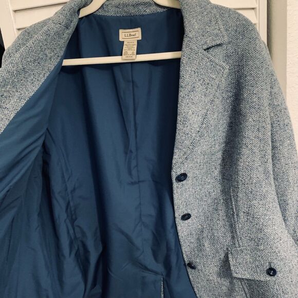 LL Bean Blue Herringbone Tweed Blazer Sz XL Wool Blend Career Classic Heritage - Picture 5 of 9